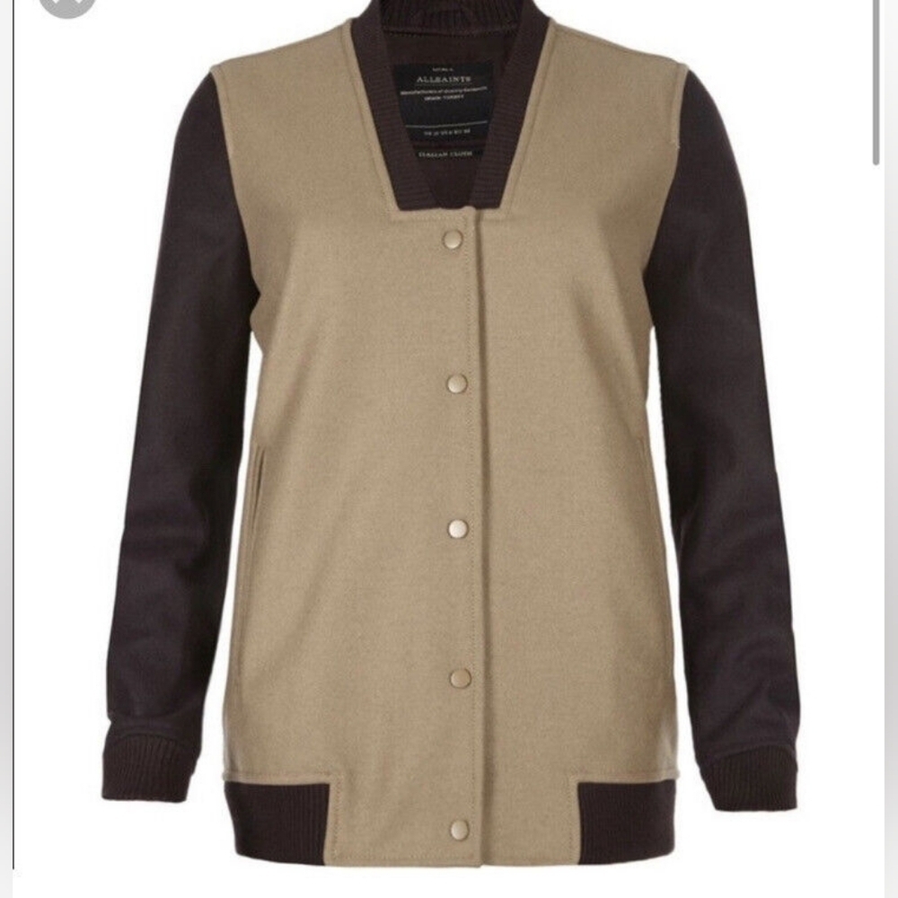 NWT All Saints Women's Size 6 Lucas Varsity Bomber Jacket Wool.